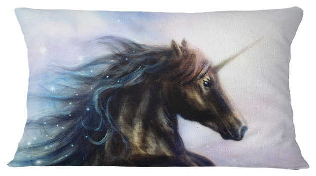 Black Unicorn Animal Throw Pillow, 12"x20"