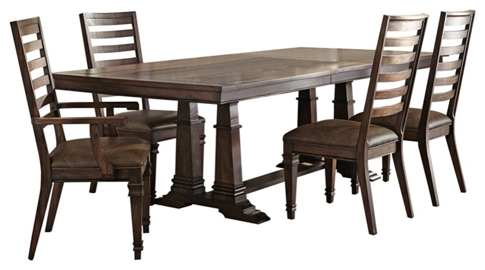 Delphine 4 Seat Dining Set with Extension Leaf in Vintage Dark Pine