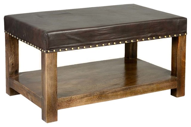 Solid Wood Espresso Leather Upholstered 2 Tier Coffee Table Ottoman Solid Wood Espresso Leather Upholstered 2 Tier Coffee Table Ottoman