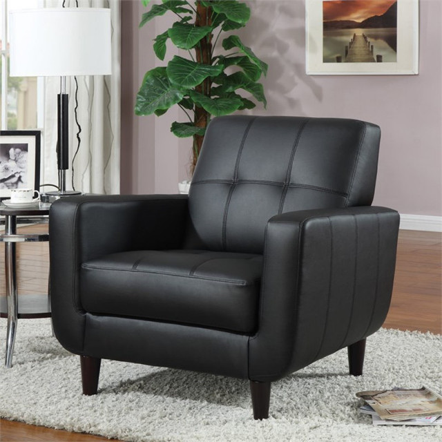 Bowery Hill Faux Leather Tufted Accent Chair in Black - Midcentury ...