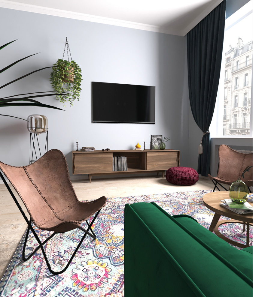 Гостиная с зеленым диваном