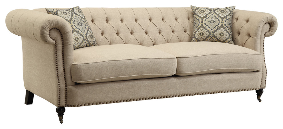 Coaster Trivellato Button Tufted Sofa With Large Rolled Arms and Nailheads