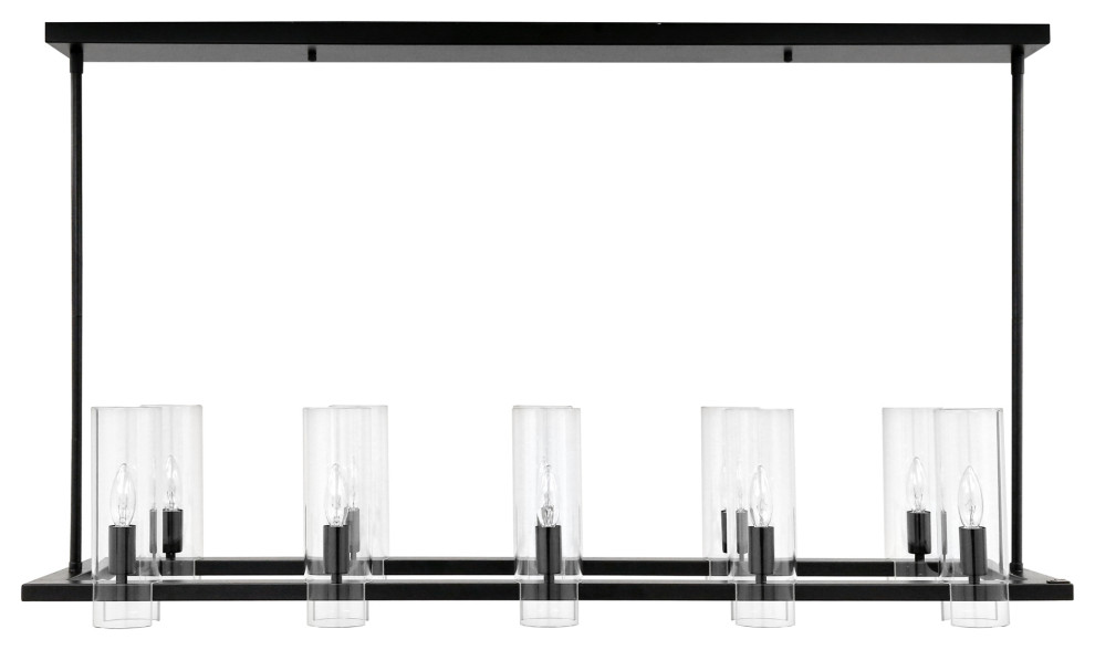 Durham 10 Lights Modern Linear Matte Black Chandelier, 48" Wide