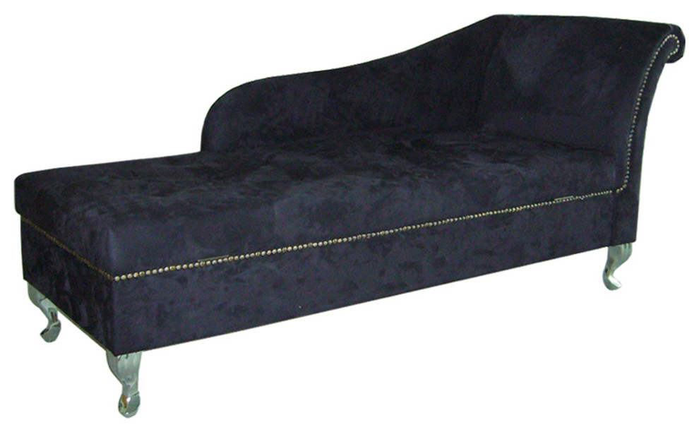 57" Long Chaise Lounge Chair with Storage, Old Navy Blue Microfiber