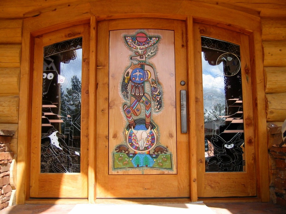 Single front door - rustic single front door idea in Phoenix