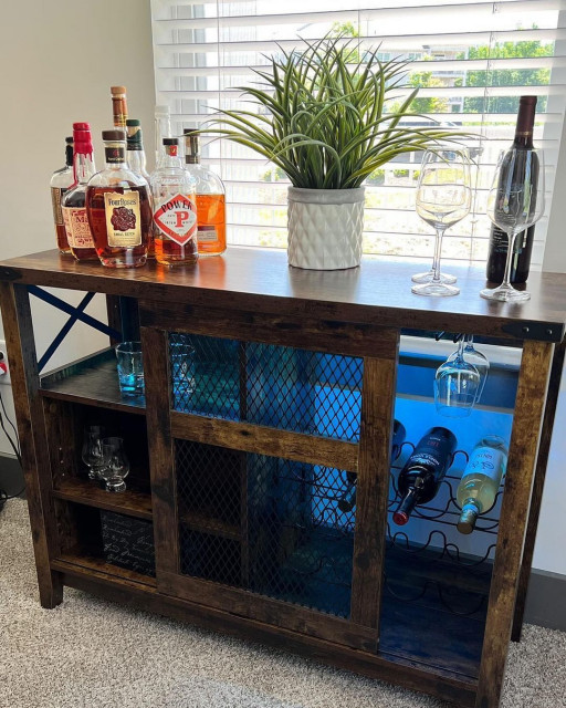 Houzz Buffet Wine Glasses Storage Rack with LED Light