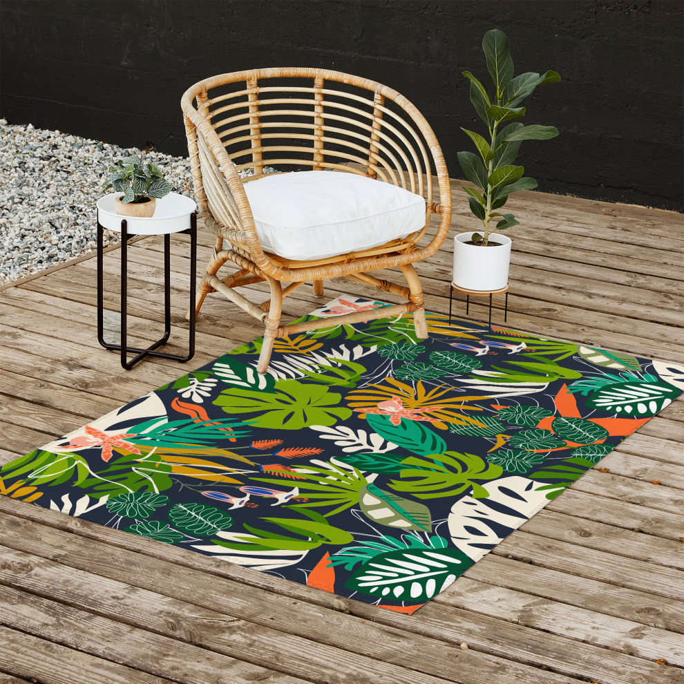 Marta Barragan Camarasa Simple Dark Jungle Drawing Outdoor Rug, 5'x7