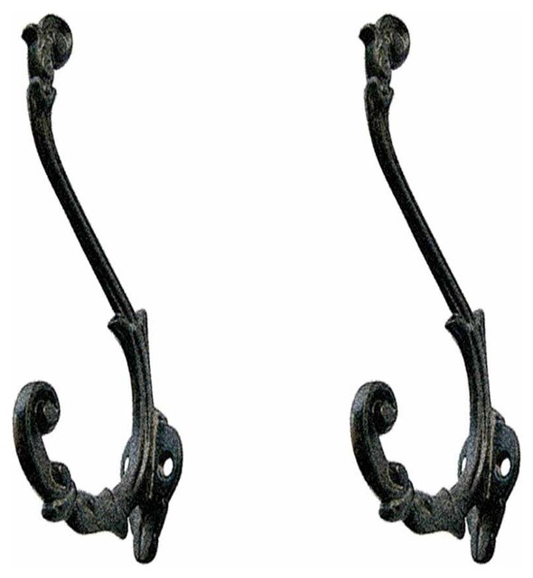 2 Coat Hat Hook Decorative Black Iron Double 6 1 2