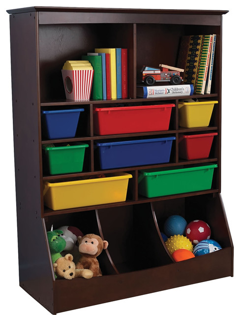 grey toy organizer with shelf