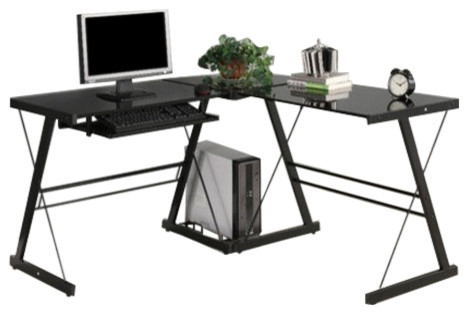 Black Metal L Shaped Corner Computer Desk With Glass Top Black Metal L Shaped Corner Computer Desk With Glass Top