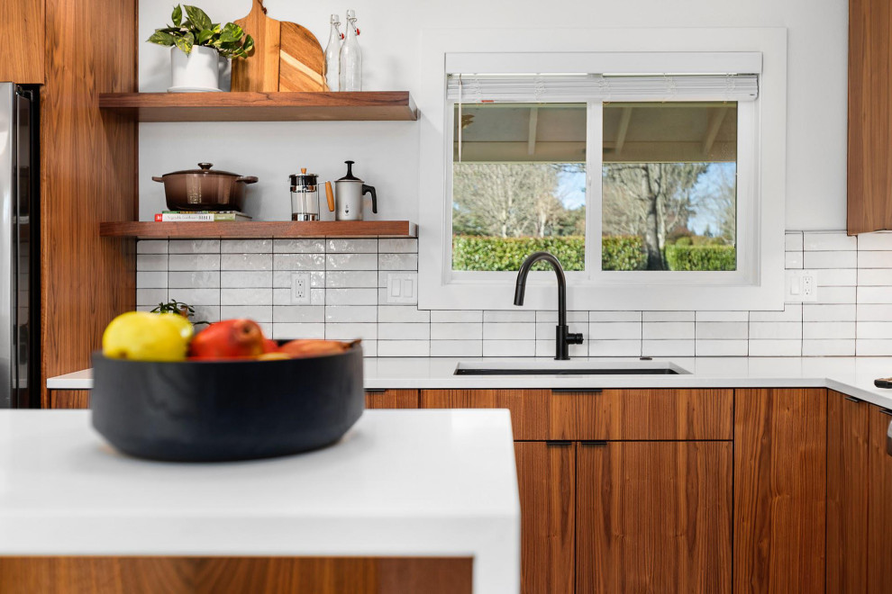 This is an example of a midcentury kitchen in Portland.