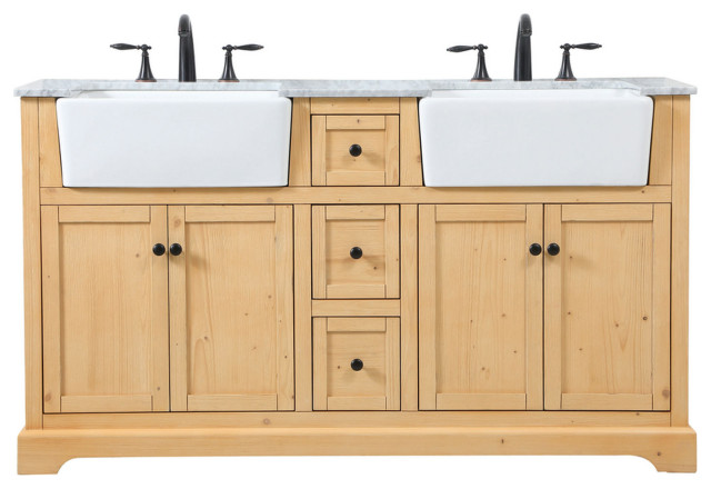 60" Double Bathroom Vanity, Natural Wood, Vf60260Dnw - Transitional - Bathroom Vanities And Sink ...