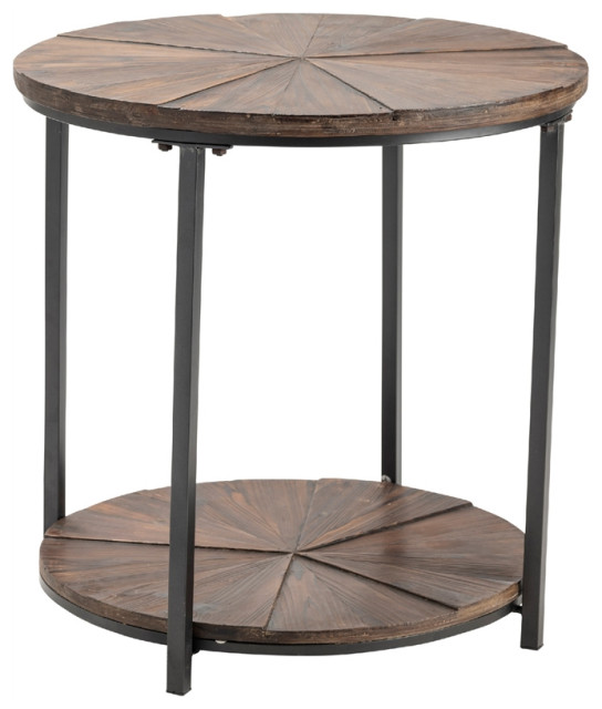 Pemberly Row Round Metal And Rustic Wood End Table Brown Wood