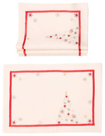 Festive Christmas Tree Double layer 14''x20'' Christmas Placemats, S/4