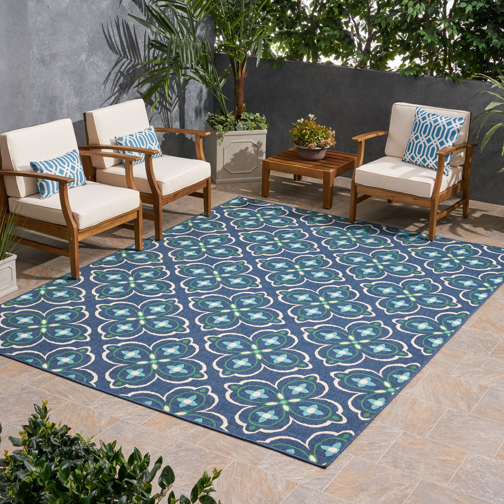 Adelaide Outdoor Medallion Area Rug, Blue and Green Contemporary
