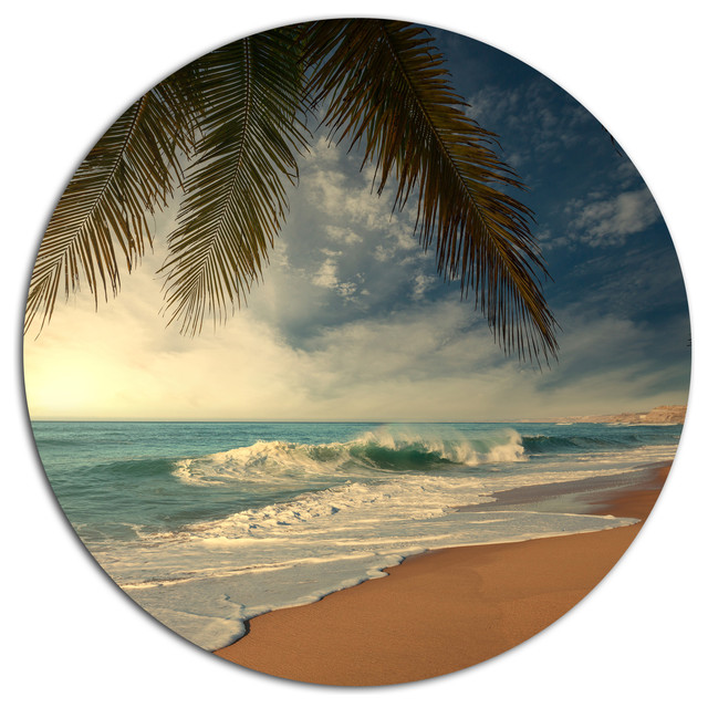 Palm Tree Metal Wall Art beautiful tropical beach with palms, beach disc metal wall art Palm Tree Metal Wall Art beautiful tropical beach with palms, beach disc metal wall art