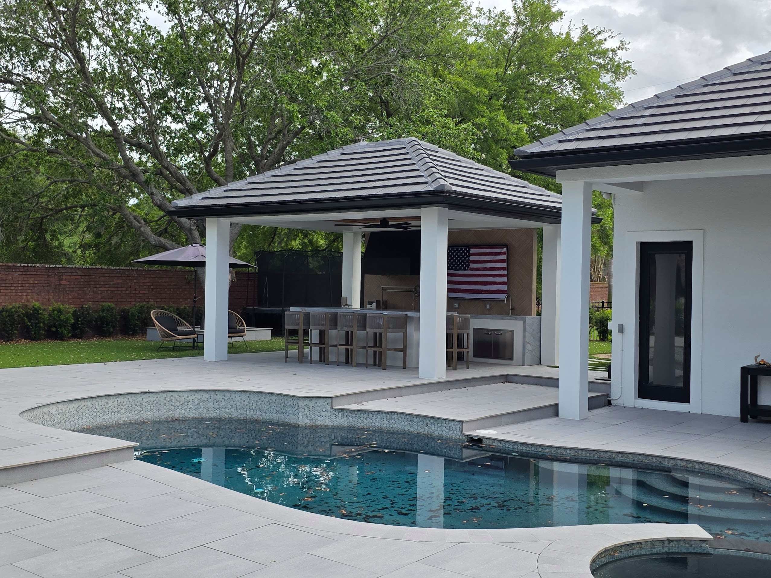 Pool Deck and Gazebo with Summer Kitchen