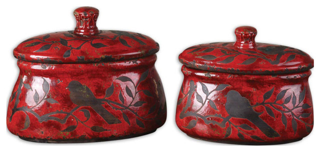 Uttermost Siana 2 Ceramic Boxes in Bright Red