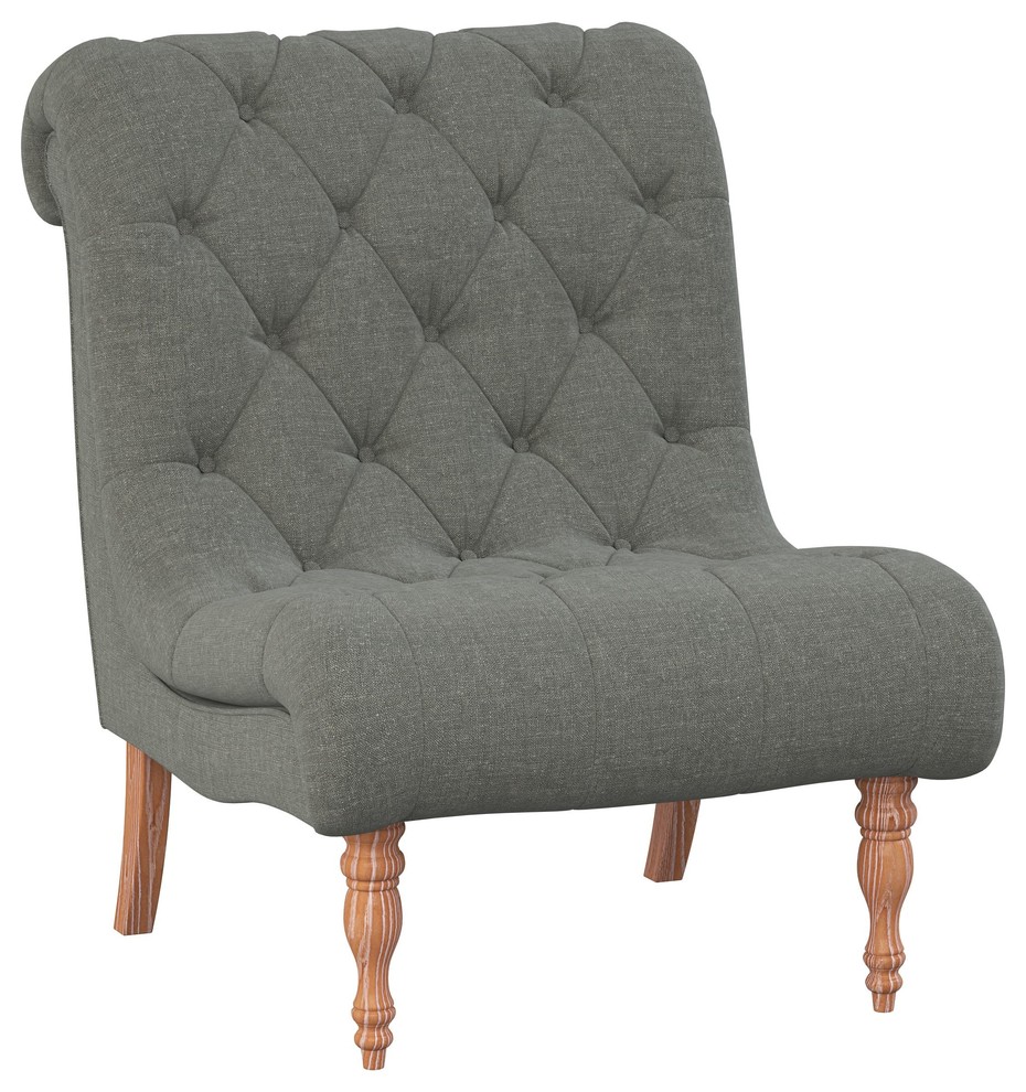Pearl Tufted Slipper Chair, Dark Gray Fabric