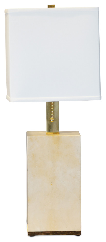Parchment Table Lamp, Lacquered High Gloss, Brass Fixtures, White Linen