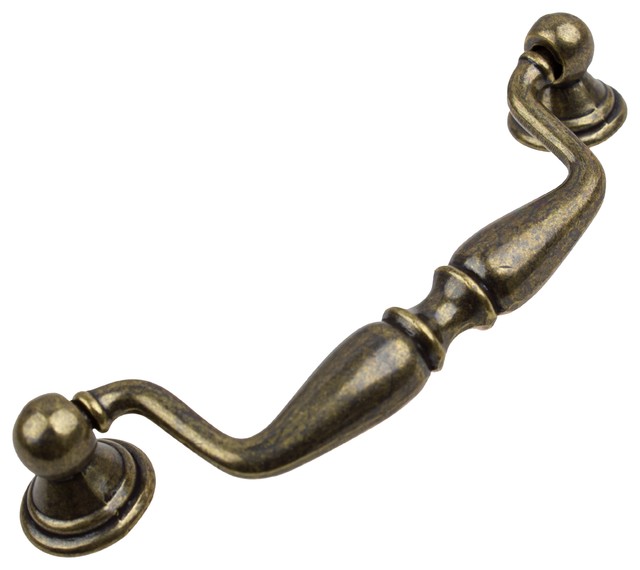 3-3/4" center classic cabinet hardware swing bail pull, antique brass
