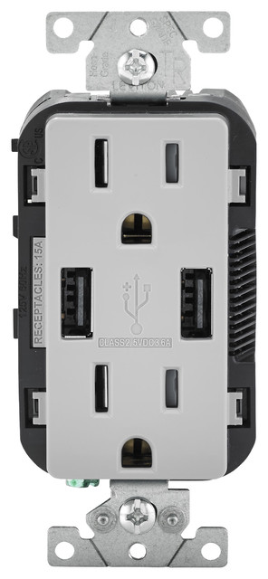 Leviton 15 Amp Gray USB Charger/Tamper-Resistant Duplex Receptacle - Contemporary - Switches And ...