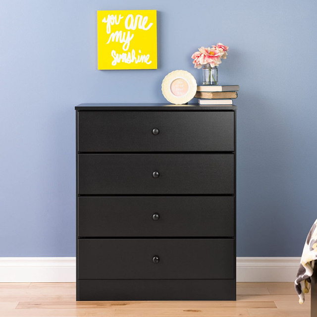 Solid Wood 4Drawer Dresser, Black Transitional Dressers by