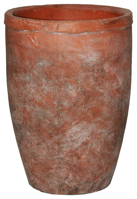 Ceramic Round Flower Pot, Wide Mouth and Tapered Bottom, Salmon