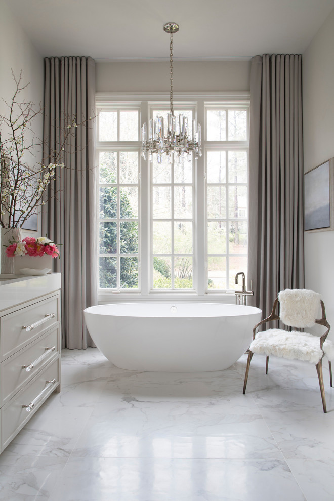 Inspiration for a transitional bathroom in Atlanta with a freestanding vanity.