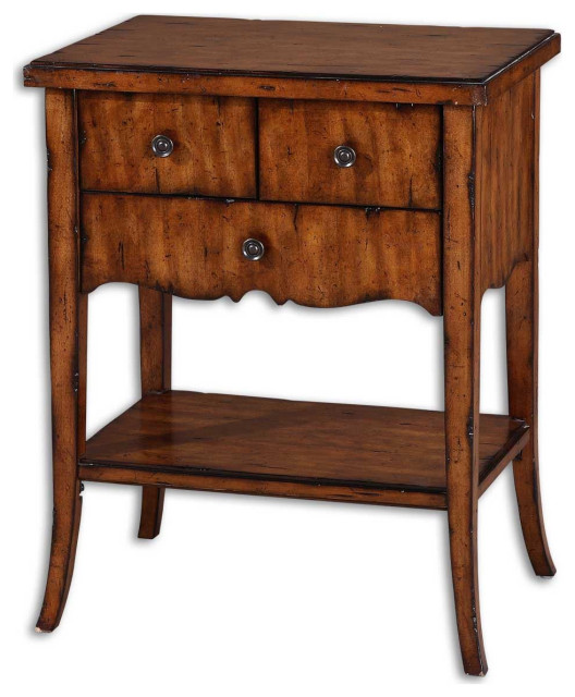 Carmel Farmhouse Storage Distressed Wood Accent Table Transitional