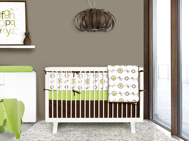 Green and Brown Bloom 4-piece Crib Set