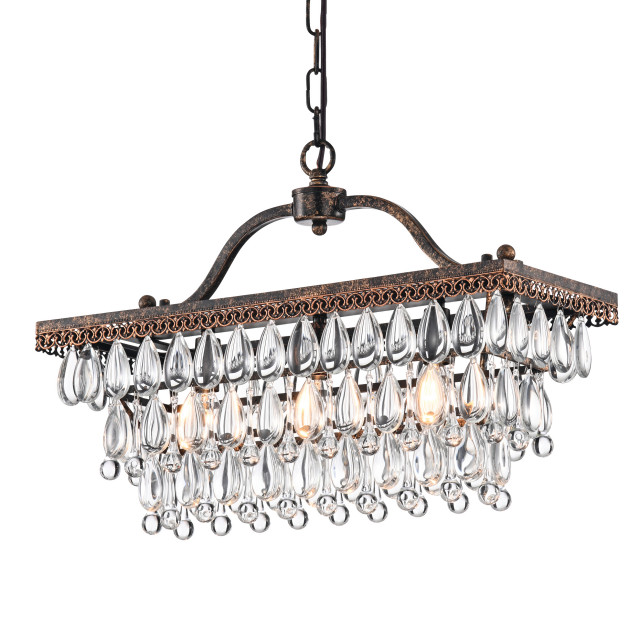 Rustic Bronze 3 Light Pendant/Chandelier With Crystal Accents 