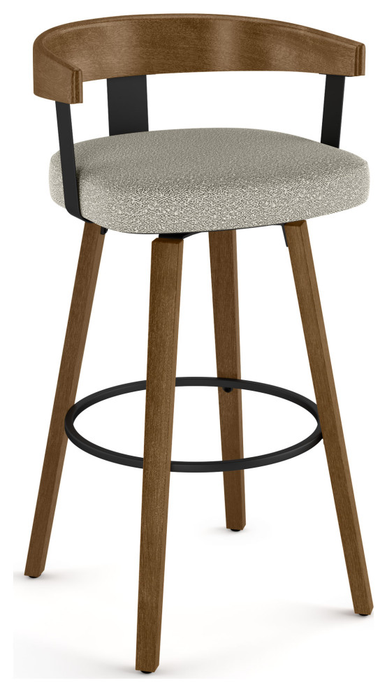 Amisco Cohen Swivel Stool, Light Beige/Gray Boucle/Light Brown, Counter Height