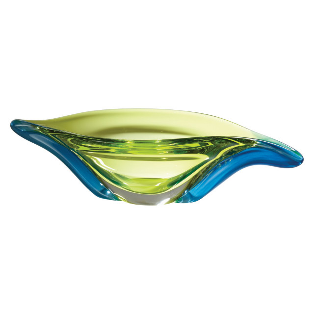 Elegant Thick Aqua Lime Green Decorative Bowl Art Glass Curved Oval
