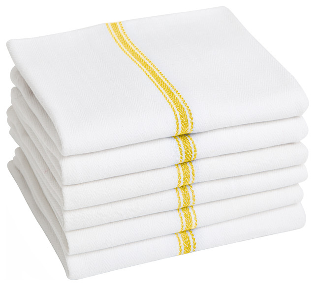 6 Pack Premia Commercial White Dish Towels with Center Stripes