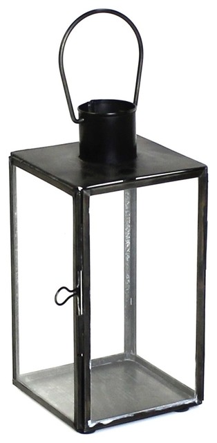 Vintage Style Classic Square Candle Lantern, 8" Black Metal Outdoor Indoor industrial-candleholders