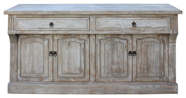 Chinese Distressed Finish High Credenza Console Buffet Table