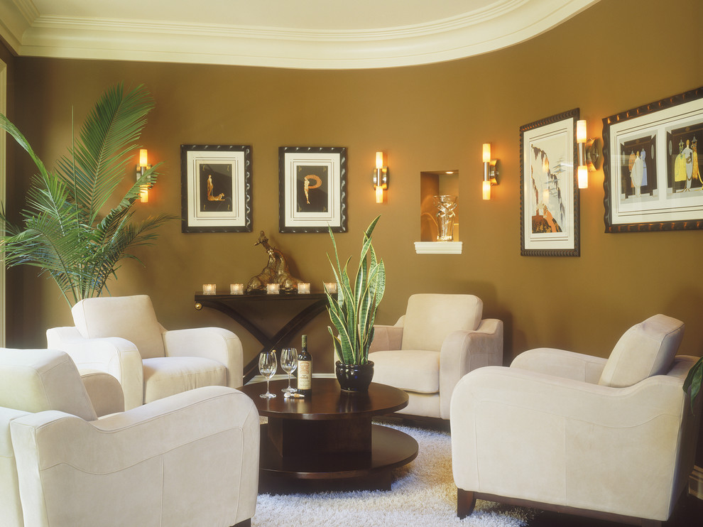 This is an example of a tropical family room in San Diego.