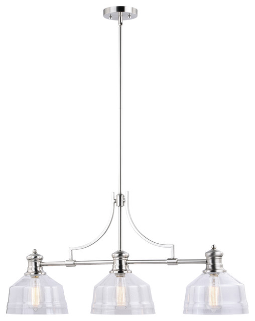 Beloit 3 Light Linear Chandelier Satin Nickel Traditional