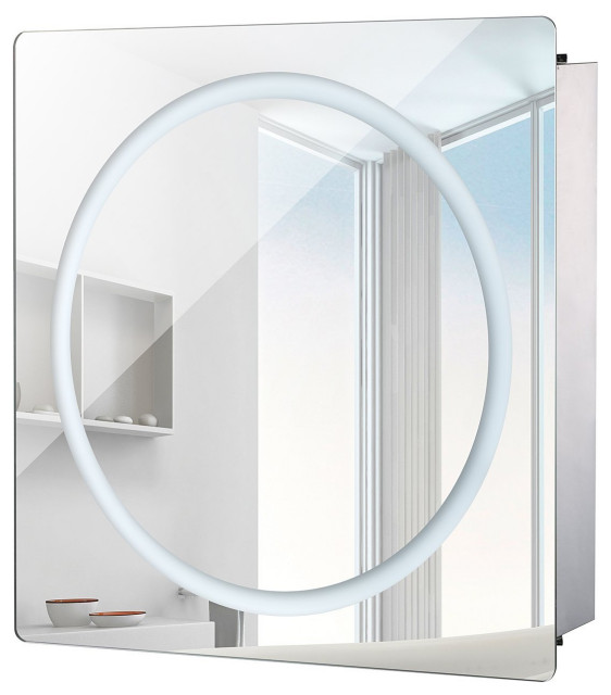 Homcom Vertical 28 Led Illuminated Bathroom Sliding Wall Mirror Cabinet Modern Medicine Cabinets By Aosom