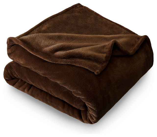Bare Home Microplush Fleece Blanket, Cocoa, Throw/Travel