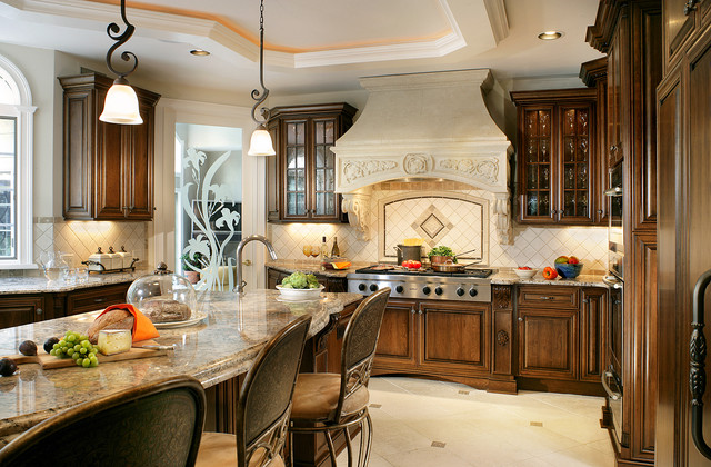 Kitchen with Stone Hood Focal Point - Traditional - Kitchen - New York ...