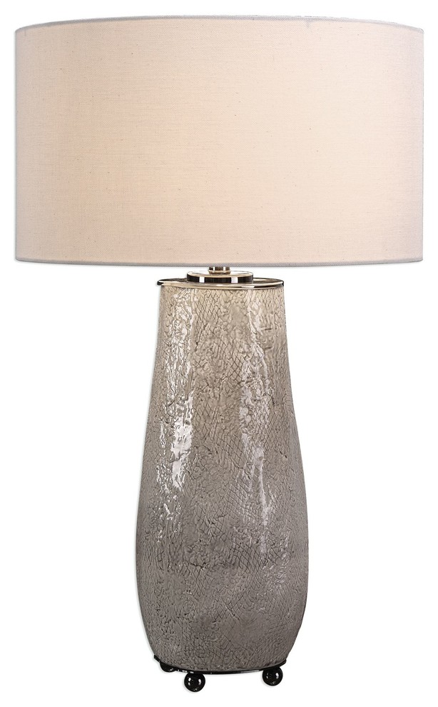 Textured Gray Ceramic Organic Shape Table Lamp, Modern Gourd Rustic