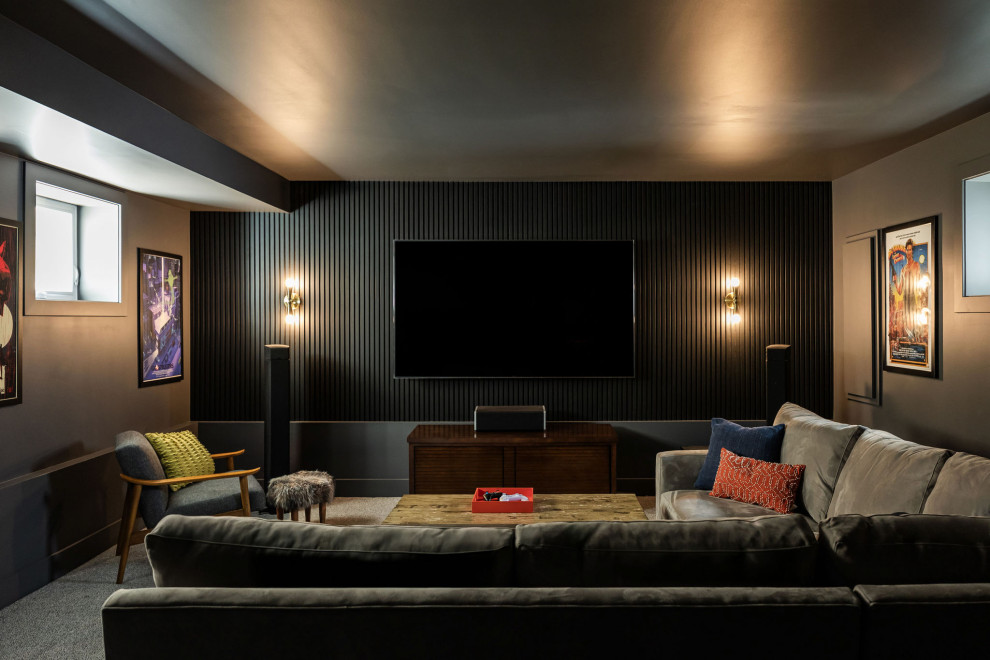 Phoenix Rising in Chicago - Inspiration for a transitional home theater remodel in Chicago