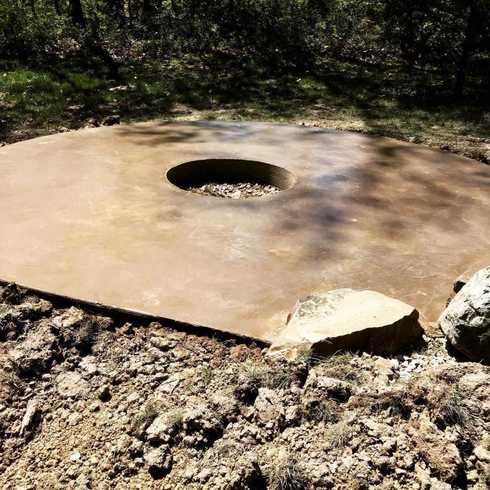 Concrete Patio with Custom Fire Pit and Stairs