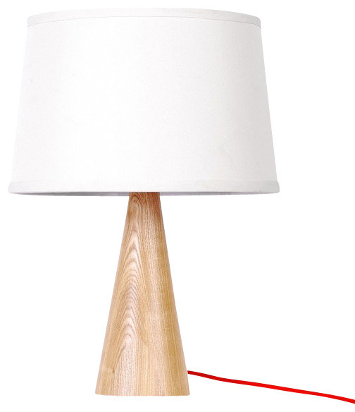 White Fabric Shade Wooden Base Modern Table Lamp, Large