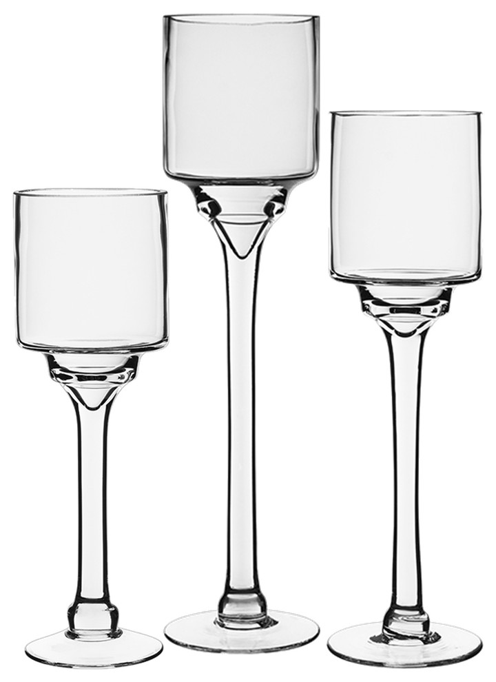 6 Sets of Glass Pedestal Candle Holders, Set of 3 (Total 18 pcs)