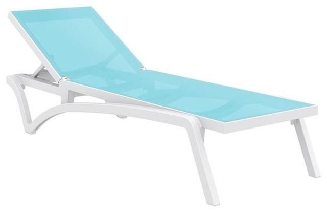 Compamia Pacific Chaise Lounge With Turquoise Sling, White