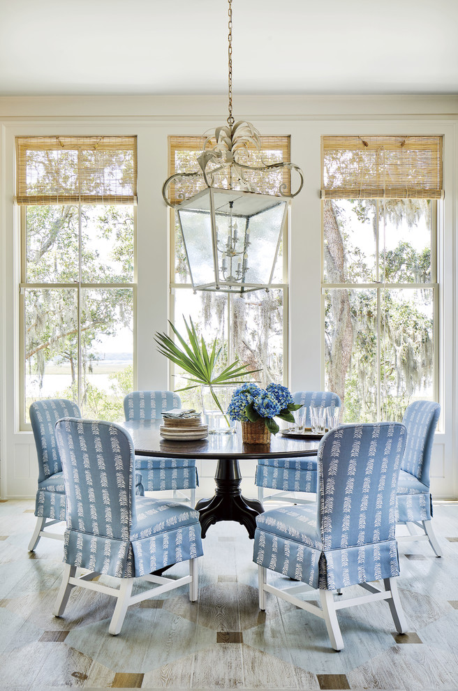 Dining room - coastal multicolored floor dining room idea in Jacksonville with no fireplace