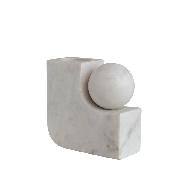 Modern Marble Pillar and Taper Candle Holder Vase with Ball, White